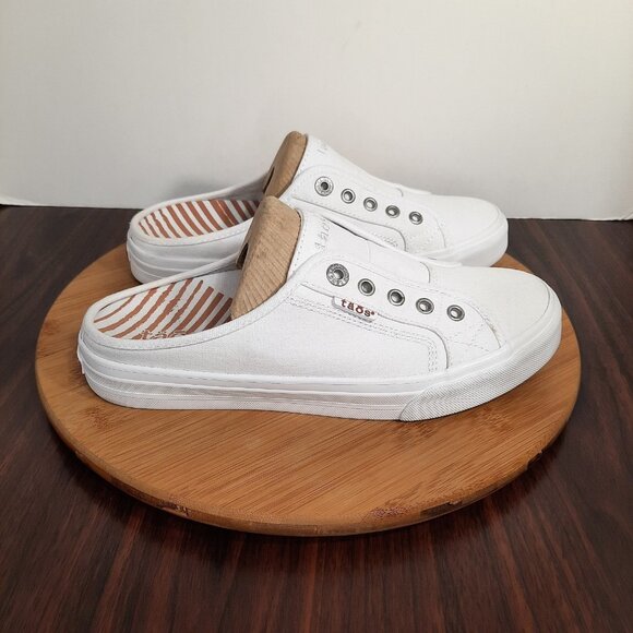Taos Ez Soul Womens Size 9 Shoes White Canvas Slip On Backless Mule Sneakers - Picture 1 of 10